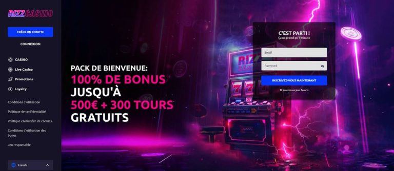 Rizz Casino page accueil